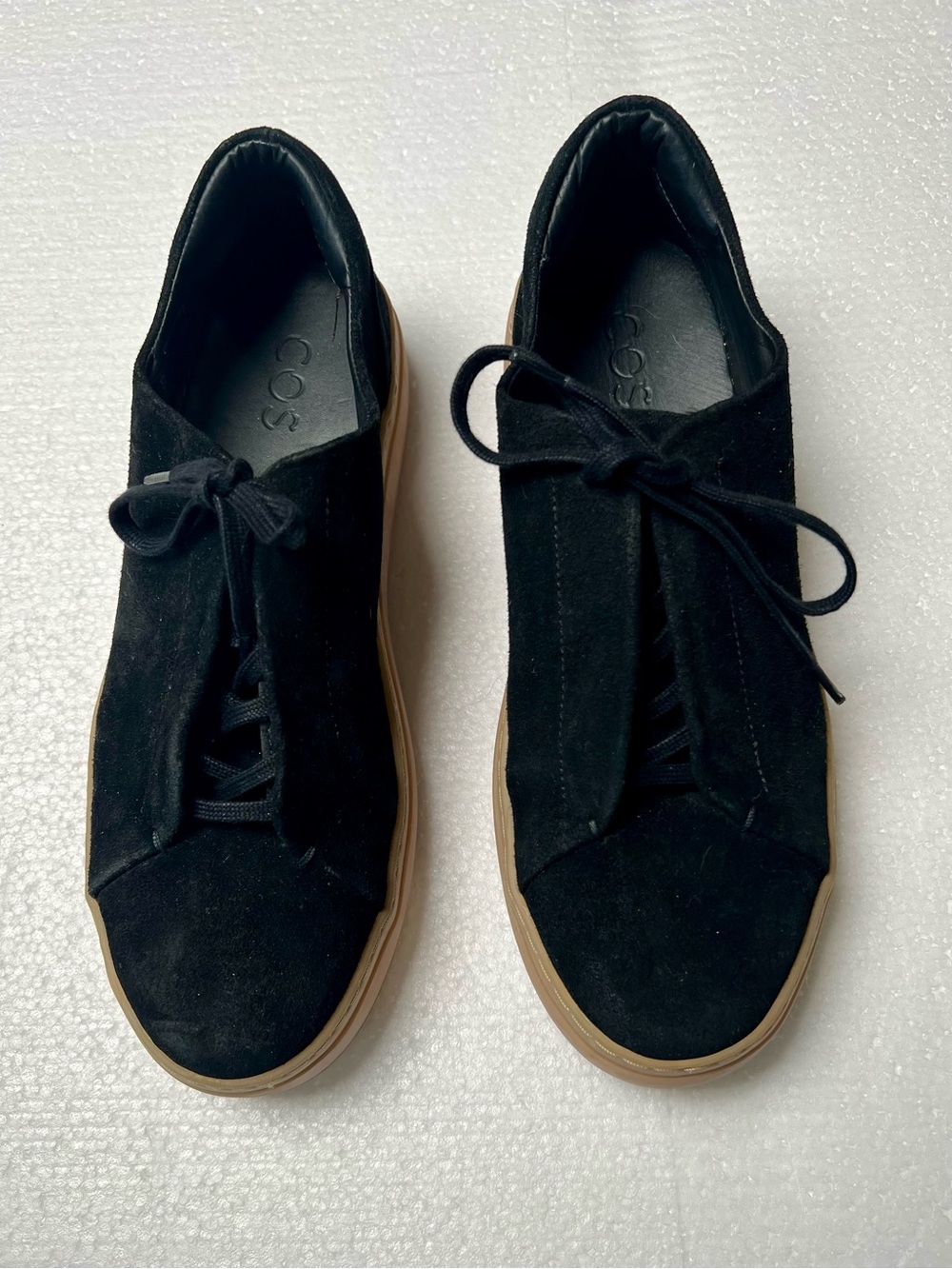 COS Black Suede Platform Sneakers with Tan Sole
